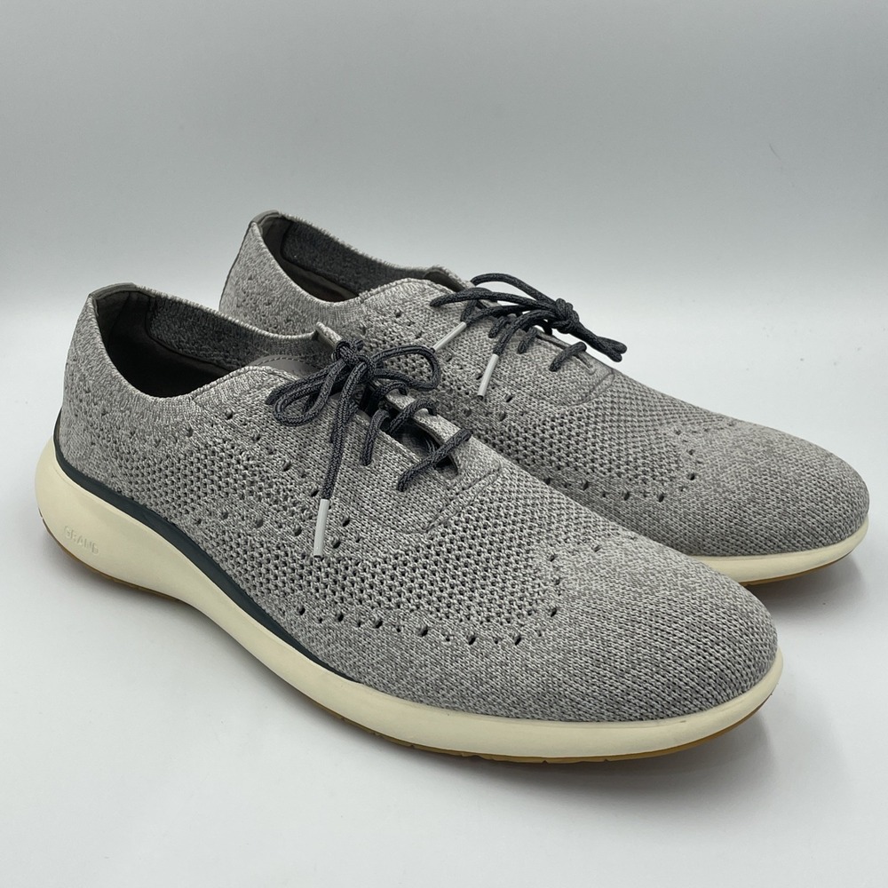 Cole Haan Mens Grand Troy Wingtip Oxford Shoes Size 11.5 Gray‎ Knit C33769